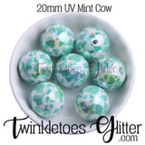 Bubblegum 20mm Bead Mix ~ UV Mint Cow Print