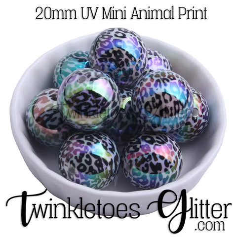 Bubblegum 20mm Bead Mix ~ UV Mini Animal Print