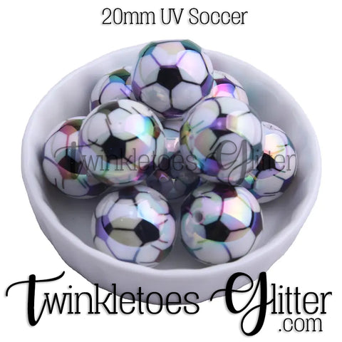 Bubblegum 20mm Printed Bead ~ UV Soccer
