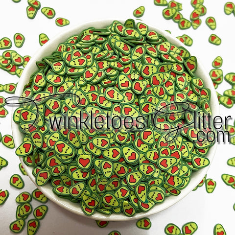 Avocado w/Heart Polymer Clay Slices