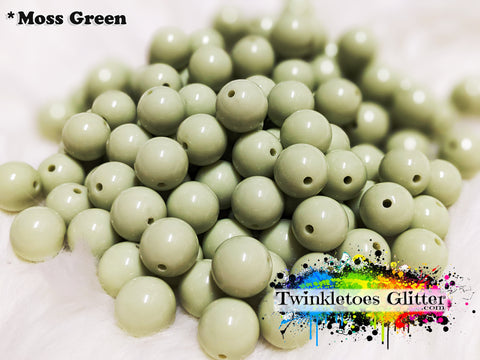 12mm Solid Acrylic Beads ~ Moss Green