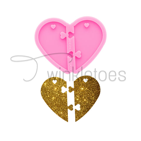 Two Piece Split Friendship Heart Puzzle Silicone Mold