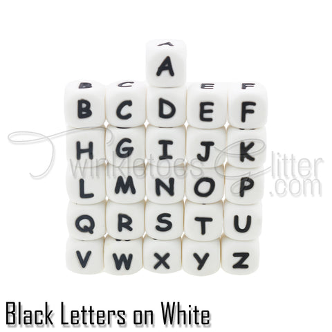 Silicone Beads Black Letters