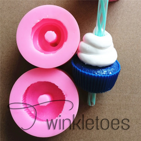 3D Cupcake w/Icing 2pc Straw Topper Mold Set