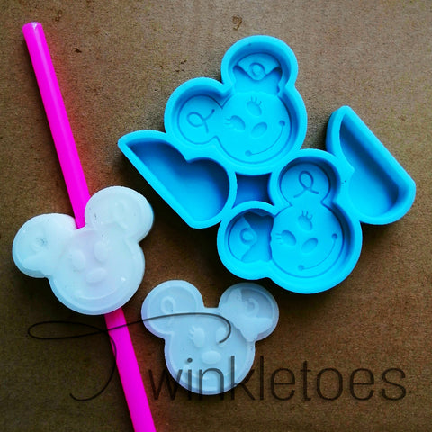 Ribbon Awareness Mouse w/Bow Straw Topper and Grippy Badge Reel Silicone Mold